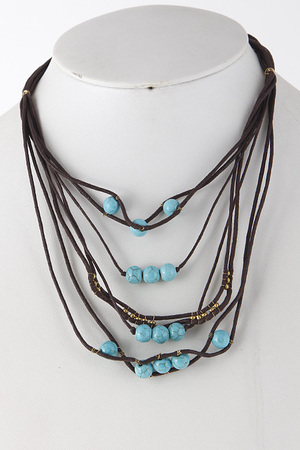 Stone Detail Bead Strap Layered Necklace 5DCD6